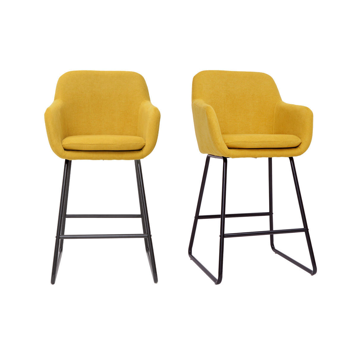 BARHOCKER Stoff Senfgelb Samteffekt H65 (2er-Set) AMIKA - Gelb, Textil (58/96/54cm) - Miliboo