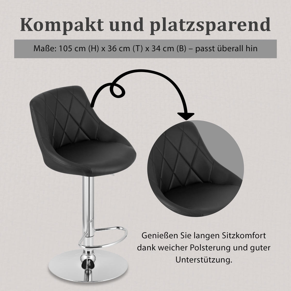 BARHOCKER, drehbar, HÖHENVERSTELLBAR, in Schwarz, Modernes Design - Schwarz, Textil (36/107/38cm) - Best For Home