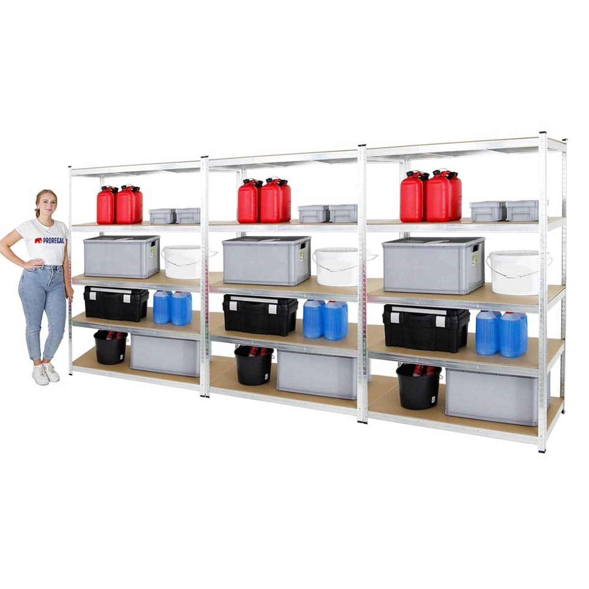 SCHWERLASTREGAL Ragnar 3er-Set mit 3x 180x120x60 cm Fachlast 175 kg Verzinkt - Silberfarben, Metall (360/180/60cm) - PROREGAL
