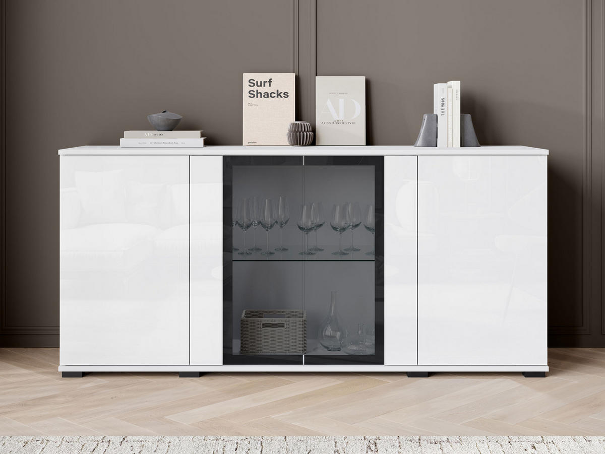 KOMMODE Caro SB 154 4D - Schwarz/Weiß, Holzwerkstoff/Kunststoff (150/70/40cm) - MIRJAN24