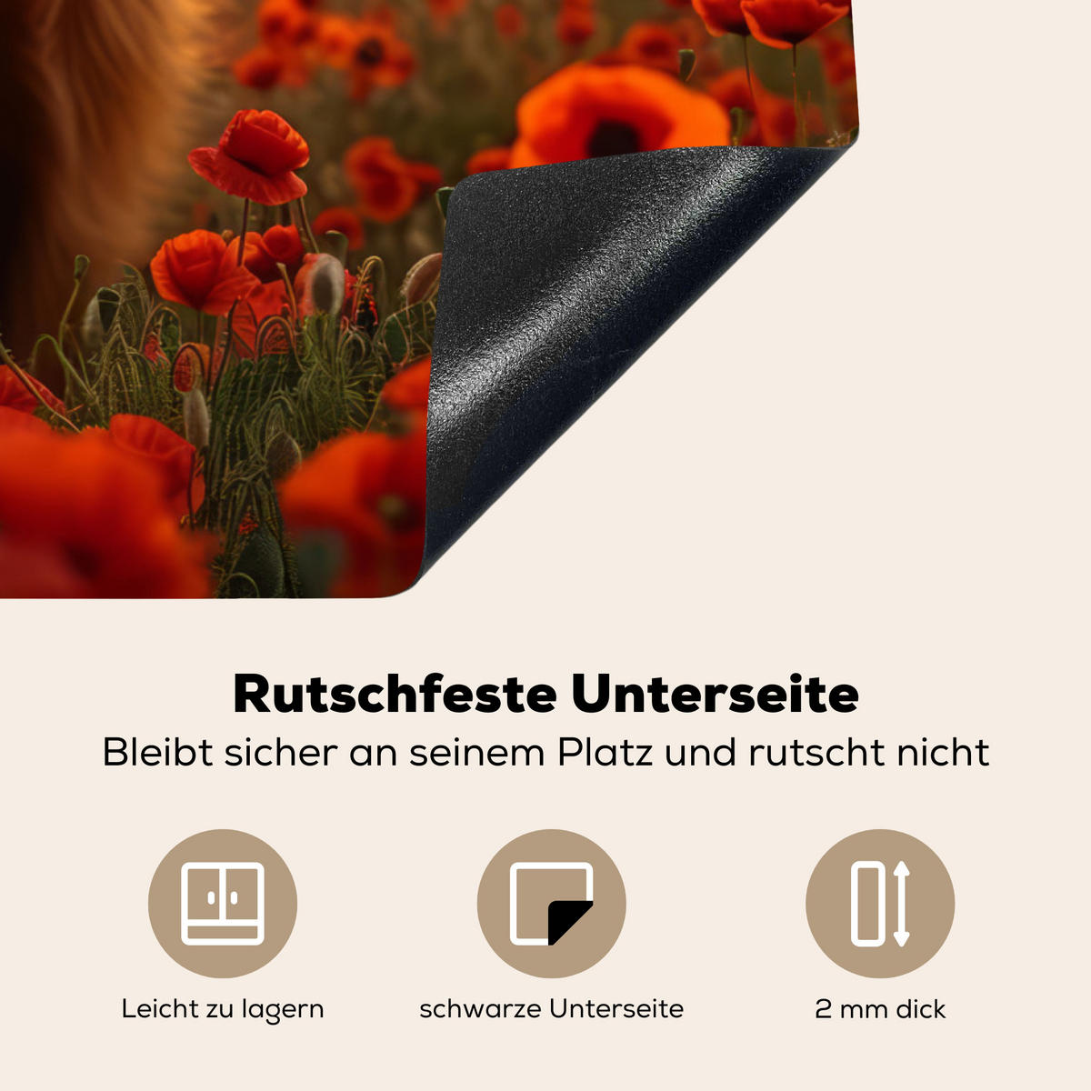 HERDABDECKPLATTE Schottische Highlander - Rosen - Blumenfeld - Sonnenuntergang Induktionsmatte 77x59 cm - Rotbraun, Kunststoff (77/59/0.2cm) - MuchoWow
