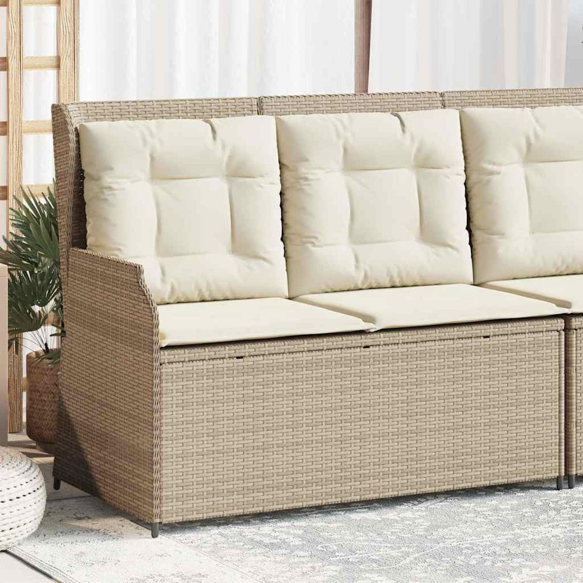 GARTENBANK Verstellbar mit Kissen Beige Poly Rattan - Beige, Kunststoff (95/95/110cm)