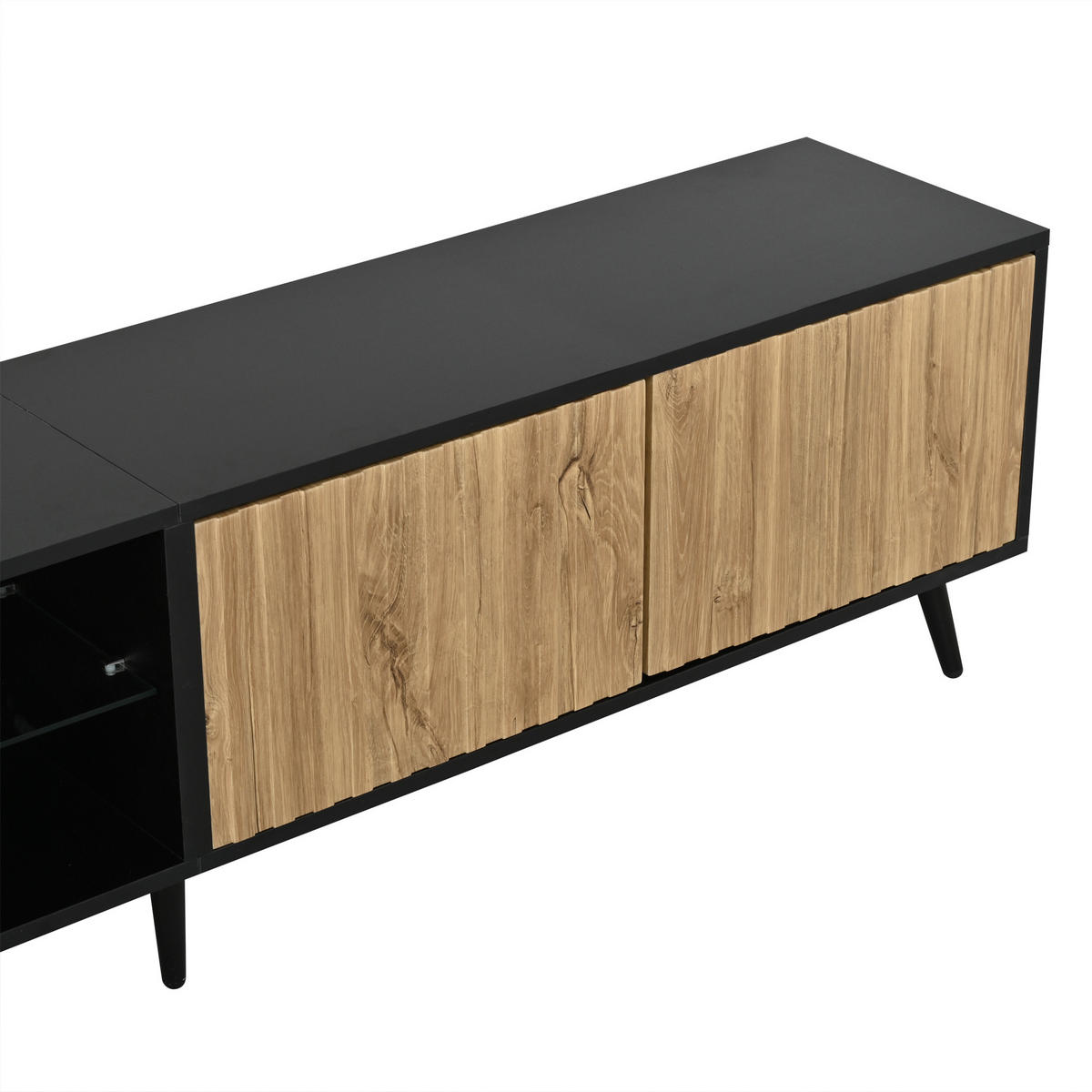 LOWBOARD in Holzoptik TV-Schrank mit LED für das Wohnzimmer, B175/T31/H43,5 cm - Schwarz/Naturfarben, Glas/Holzwerkstoff (175/43.5/31cm) - STILVORA
