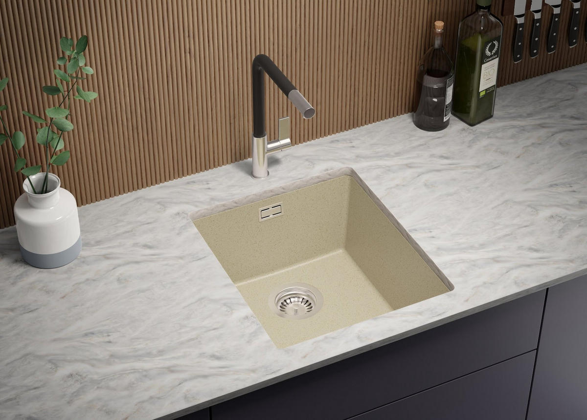 UNTERBAUSPÜLE GRANIT London, 2-er set Beige 41/47 cm 1 Becken + Ablauf-Set ab 45er Unterschrank - Chromfarben/Beige, Kunststoff (41/20/47cm) - Primagran
