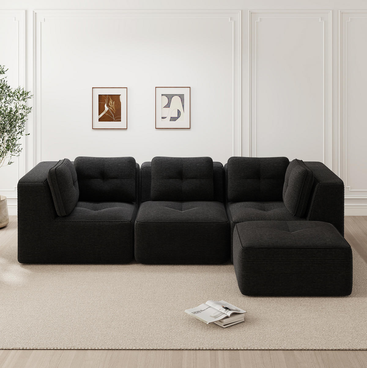 ECKSOFA 297/177/69 cm schwarz aus Cord mit modularem Design und tiefer Sitzfläche - Schwarz, Textil (177/297cm) - OKWISH