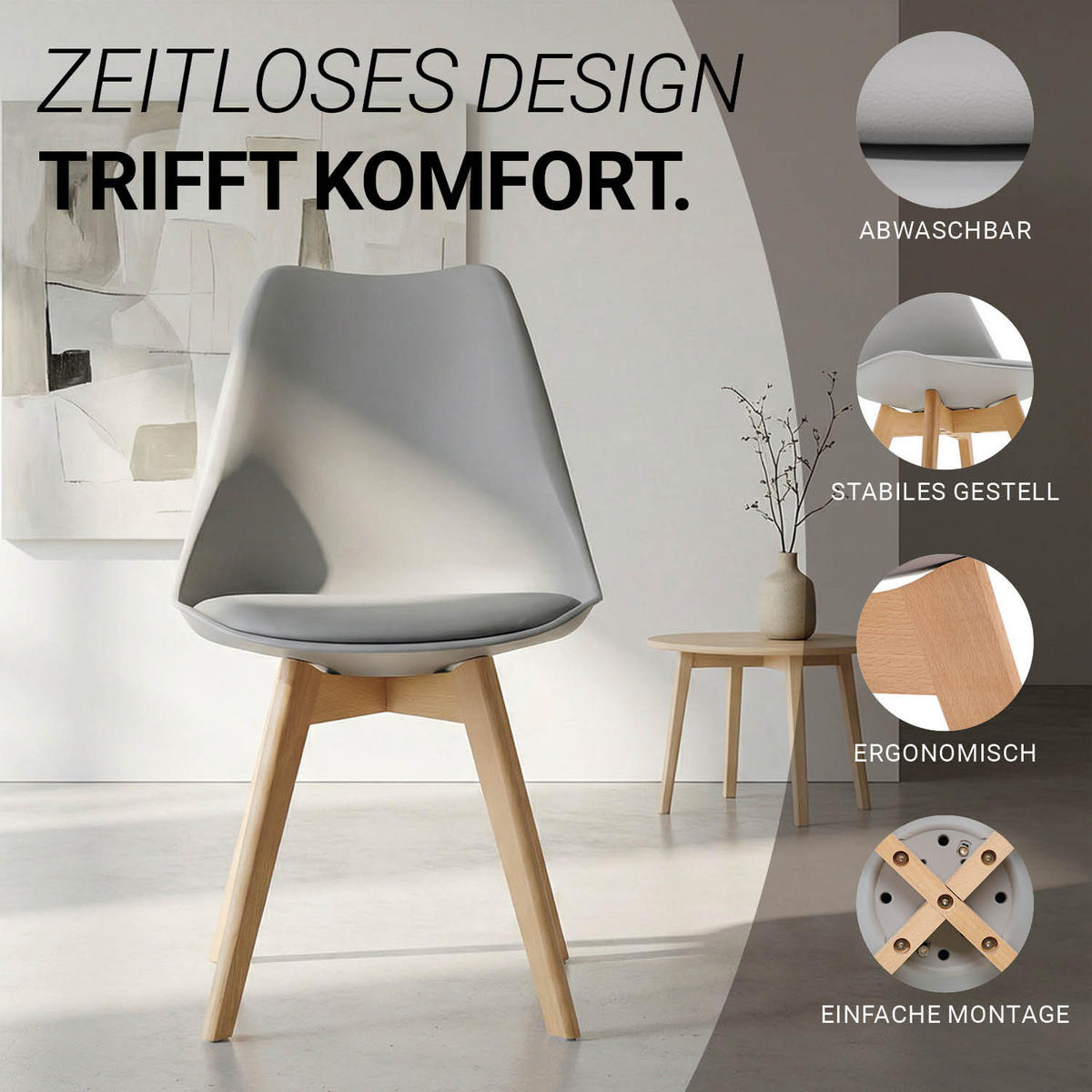 KÜCHENSTUHL 4er-Set Kunststoff Grau - Grau, Kunststoff (46/80/45cm) - Homestyle4u