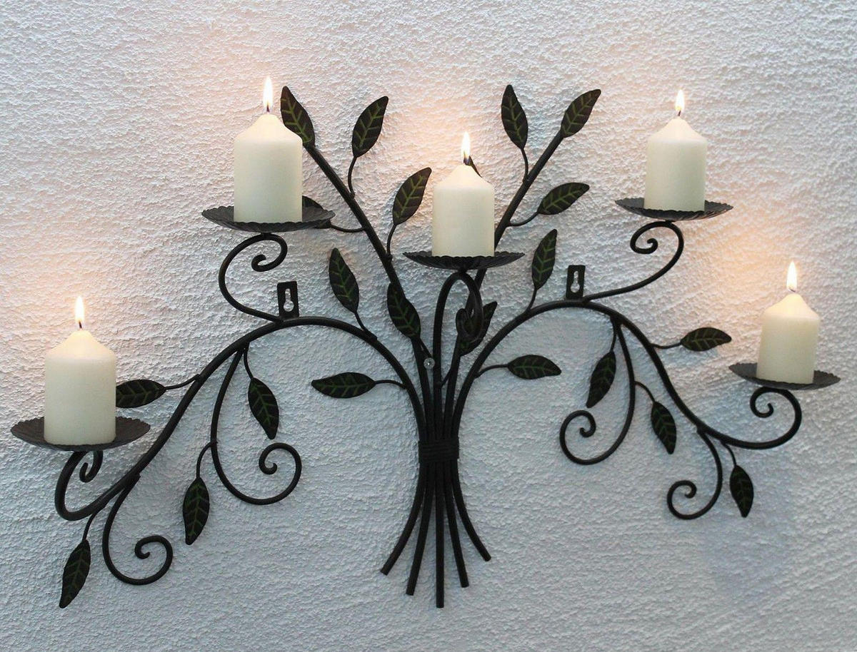 WANDKERZENHALTER Metall Dunkelbraun antik 70/10/43 cm - Braun, Metall (70/43/10cm) - DanDiBo