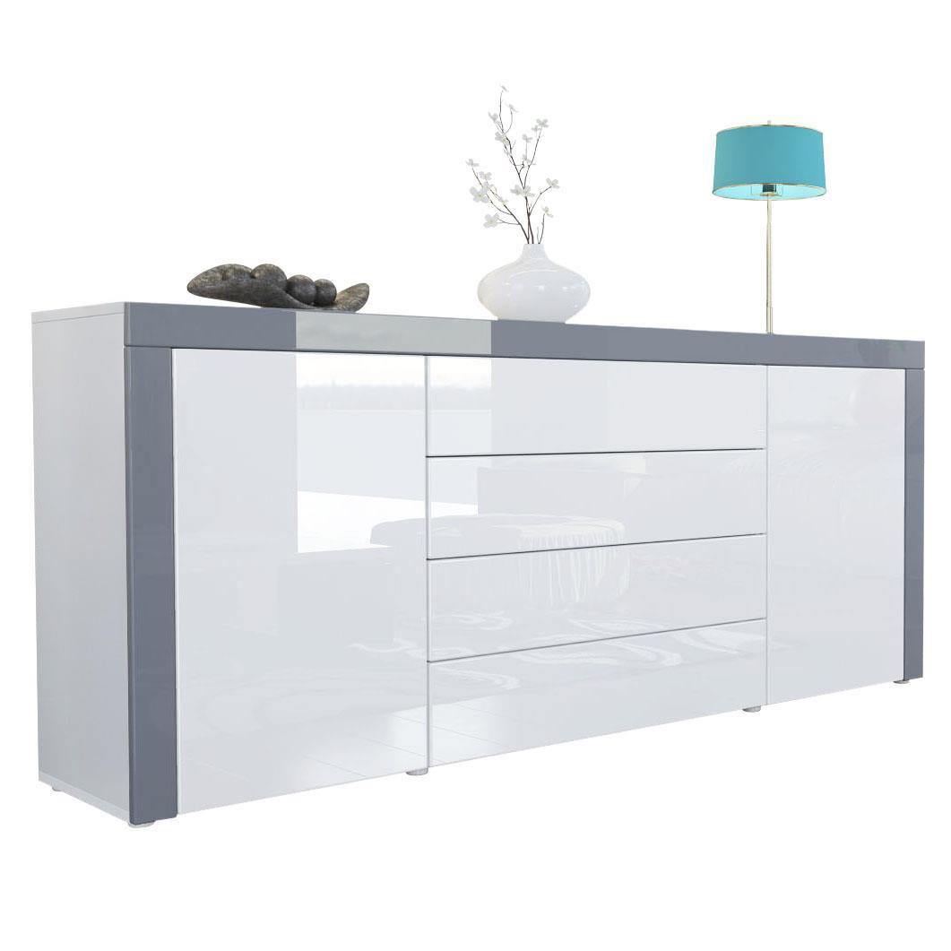 Vladon Sideboard Weiß Hochglanz, Grau 167x72x35 cm