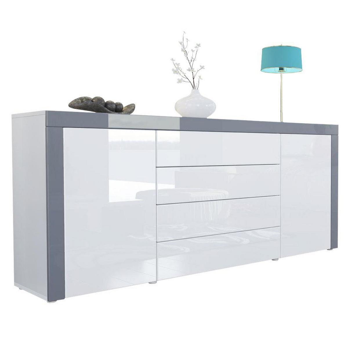 SIDEBOARD La Paz Weiß Hochglanz / Grau Hochglanz - Weiß Hochglanz, Holzwerkstoff (167/72/35cm) - Vladon