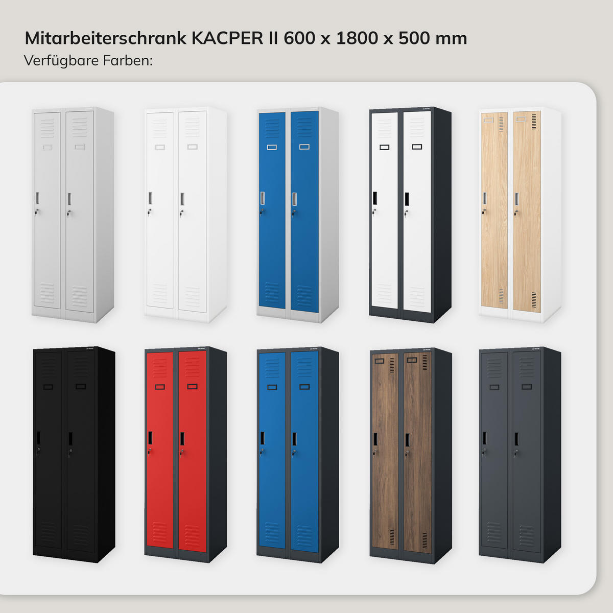 ZWEIFACH-PERSONALSCHRANK KACPER II 180x60x50 cm - Anthrazit/Rot, Metall (60/180/50cm) - Jan Nowak
