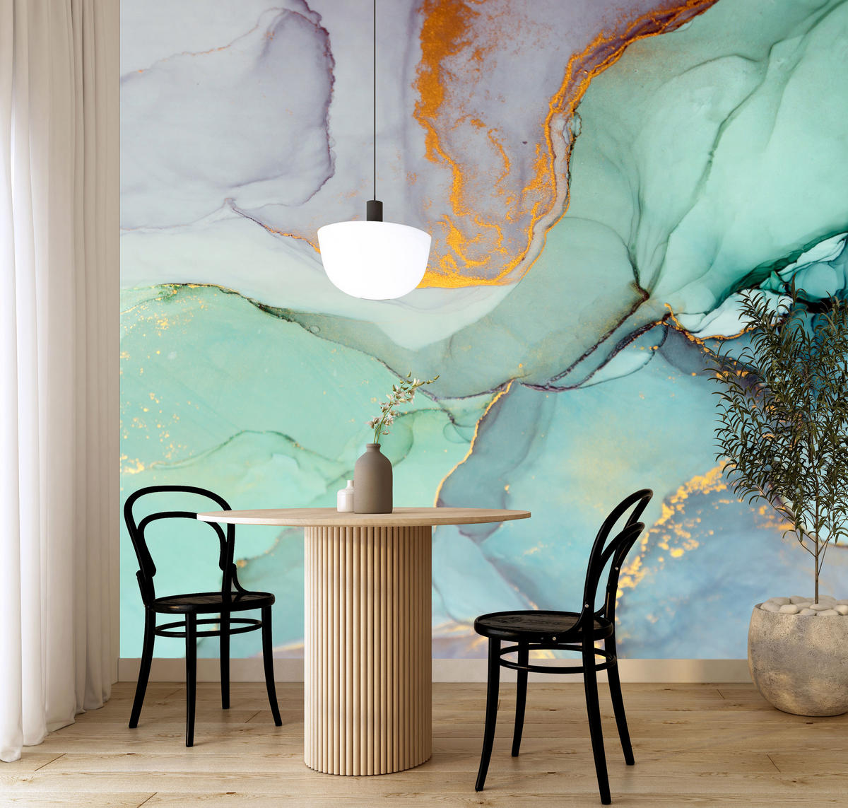 FOTOTAPETE für Badezimmer Blauer Marmor Goldadern Vintage 350x256 - Violett/Grün, Papier (350/256cm) - Muralo