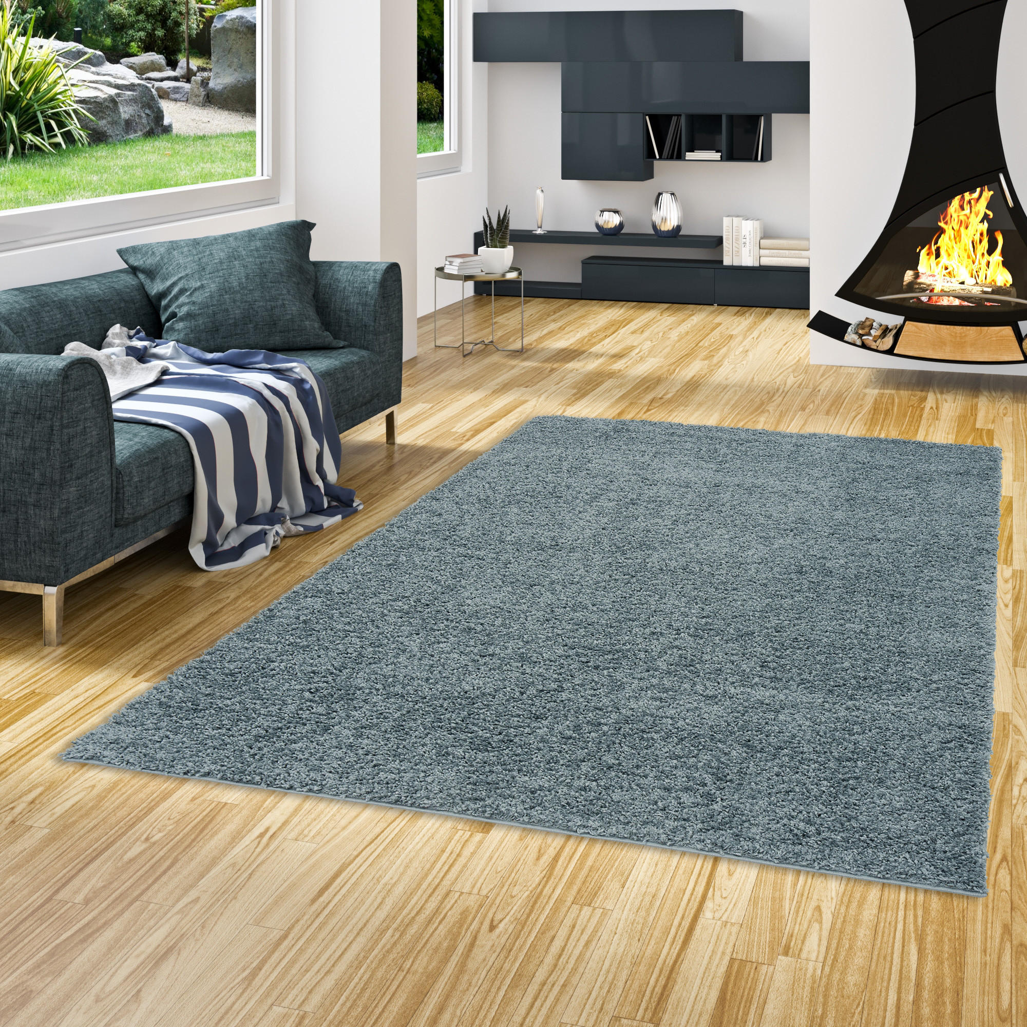 HOCHFLOR LANGFLOR SHAGGY TEPPICH FLUFFY - Blau, Textil (140/200cm) - Pergamon