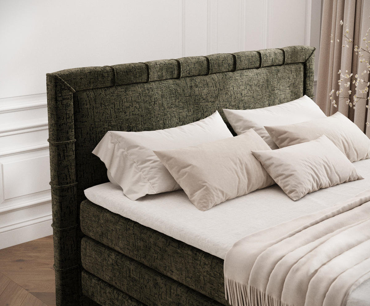 BOXSPRINGBETT Rimini Olivenfarbe 180/200 cm mit Matratze und Topper - Schwarz/Olivgrün, Holz/Holzwerkstoff (180/200cm) - Maison de Reve