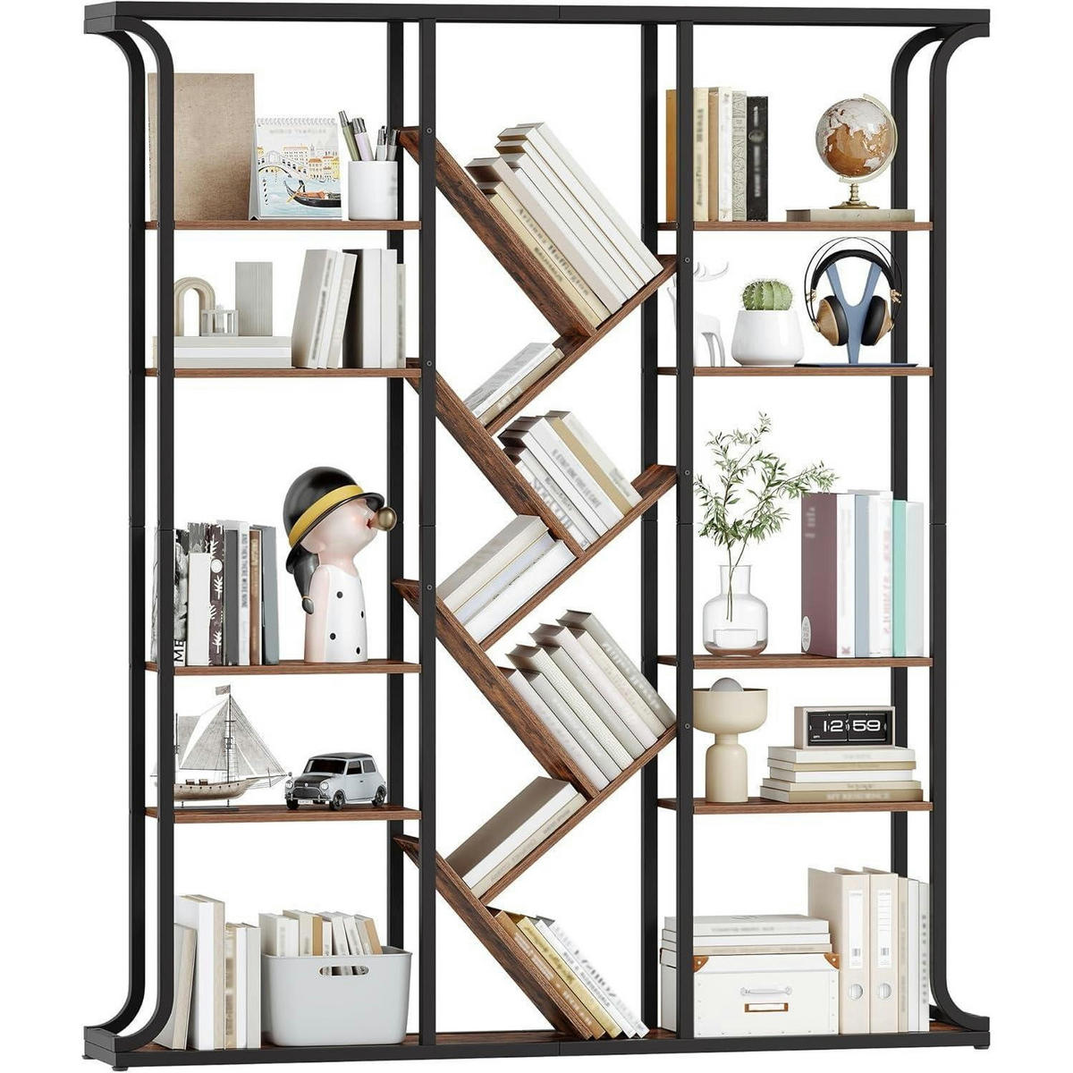 BÜCHERREGAL Baumform Vintage Braun-Schwarz 24 x 156 x 180 cm - Braun, Metall (156/180/24cm)