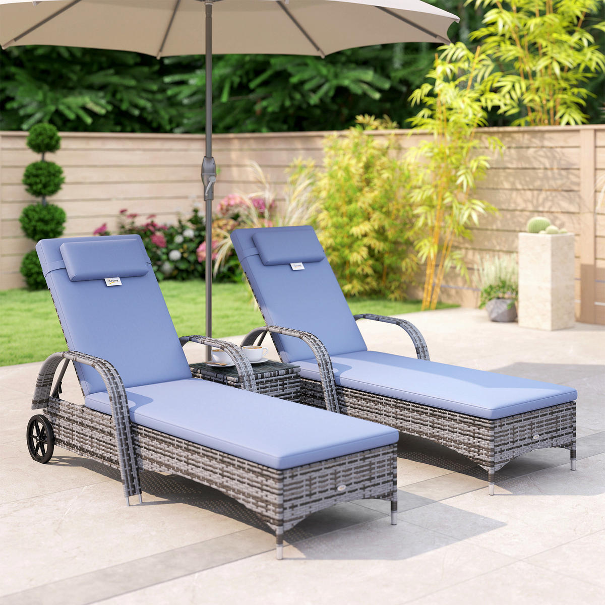 GARTENMÖBEL Set, Metall, PE, Grau - Grau, Metall - Outsunny