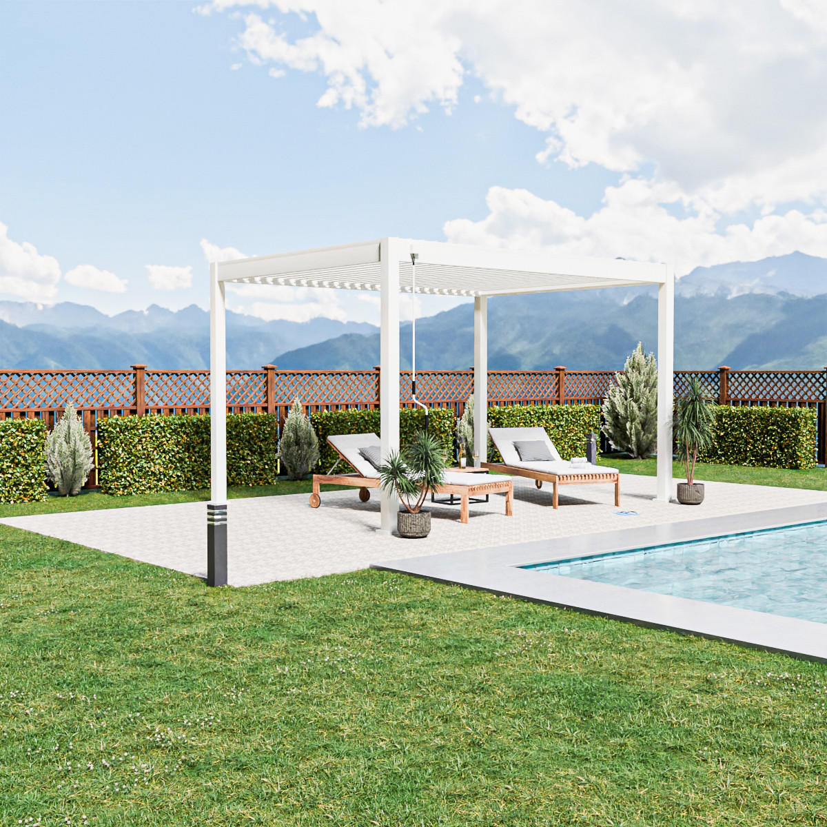PERGOLA Terrassenüberdachung Trumpf | Alu-Stahl | Lamellendach | 3 x 4 M | weiss | freistehend - Weiß, Metall (400/255/300cm) - PergoLine