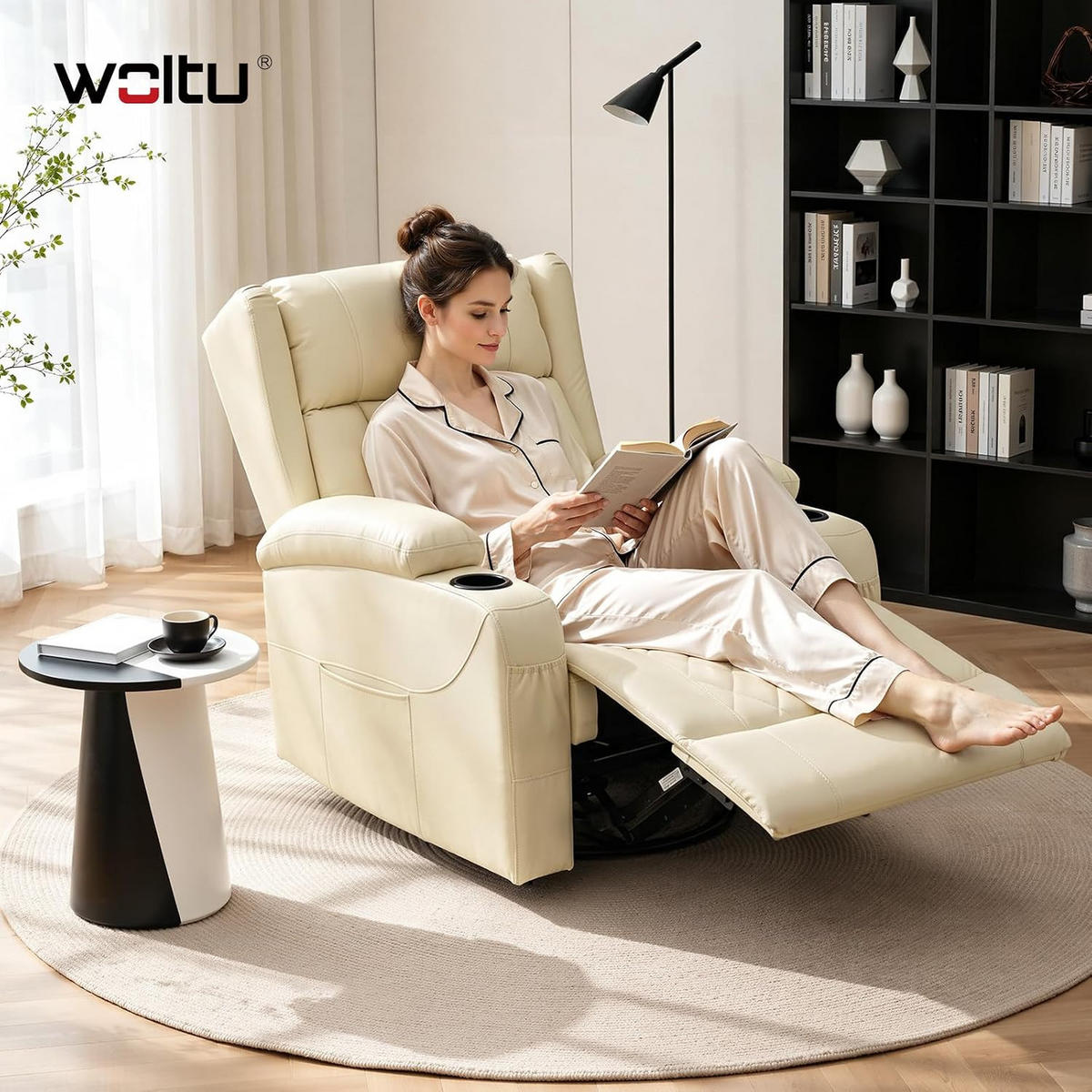 RELAXSESSEL mit Liegefunktion, drehbar, Kunstleder, Beige - Beige, Kunststoff (87/103.5/94.5cm) - Woltu