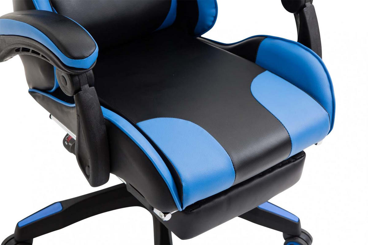 CHEFSESSEL Lederlook schwarz/blau - Blau/Schwarz, Kunststoff/Textil (66/121/58cm) - CLP