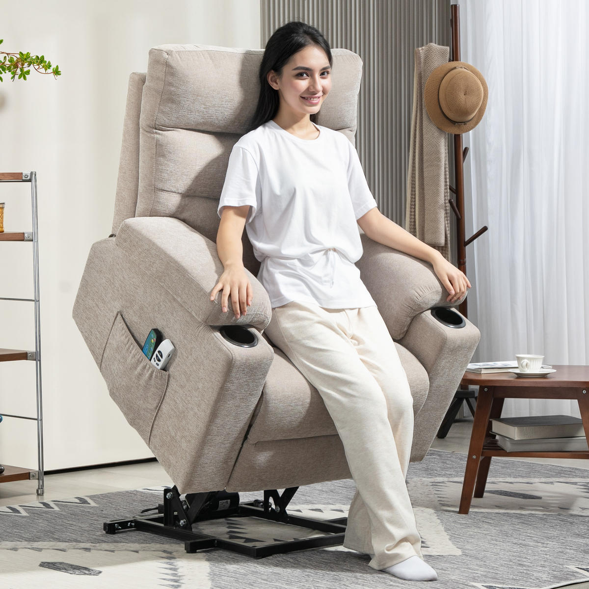 FERNSEHSESSEL mit Aufstehhilfe Elektrisch Relaxsessel mit Vibrationsmassage - Braun, Kunststoff (93/102/101cm) - HOMCOM