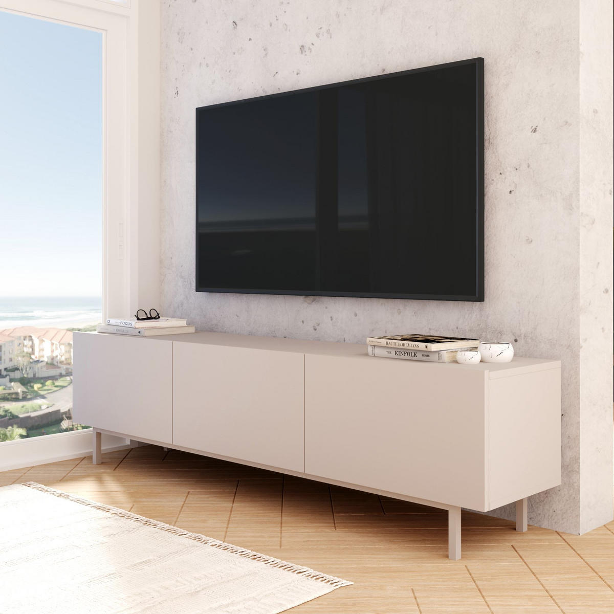 TV-MÖBEL mit 3 Klappen, Kaschmir 36,8/47,3/180 cm - Beige, Holzwerkstoff (36.8/47.3/11cm) - Calicosy