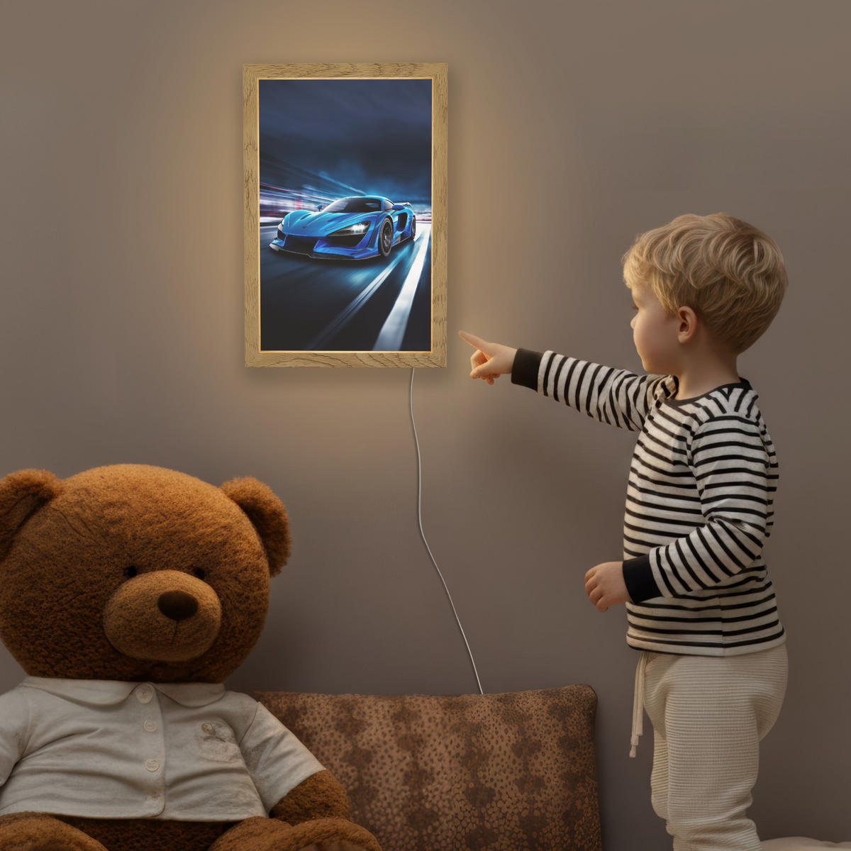 NACHTTISCHLAMPE Auto - Blau - Jungen - Kind 20x30 cm - Blau, Holzwerkstoff (8/20/30cm)