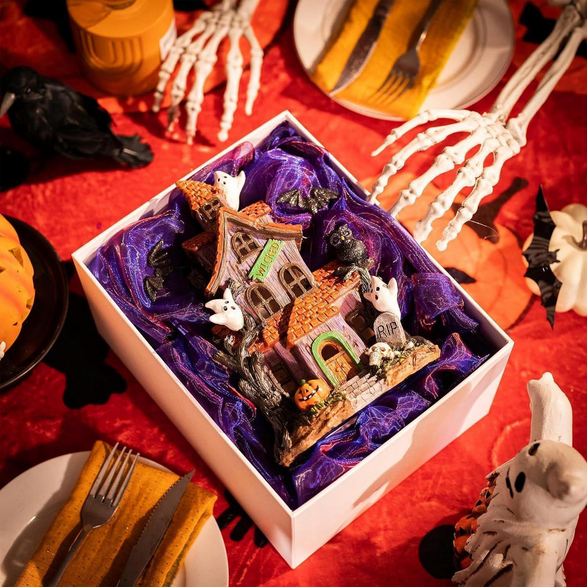 HALLOWEEN Haus mit Farbwechsel-LED 22 cm - Multicolor, Kunststoff (15/5/15cm)