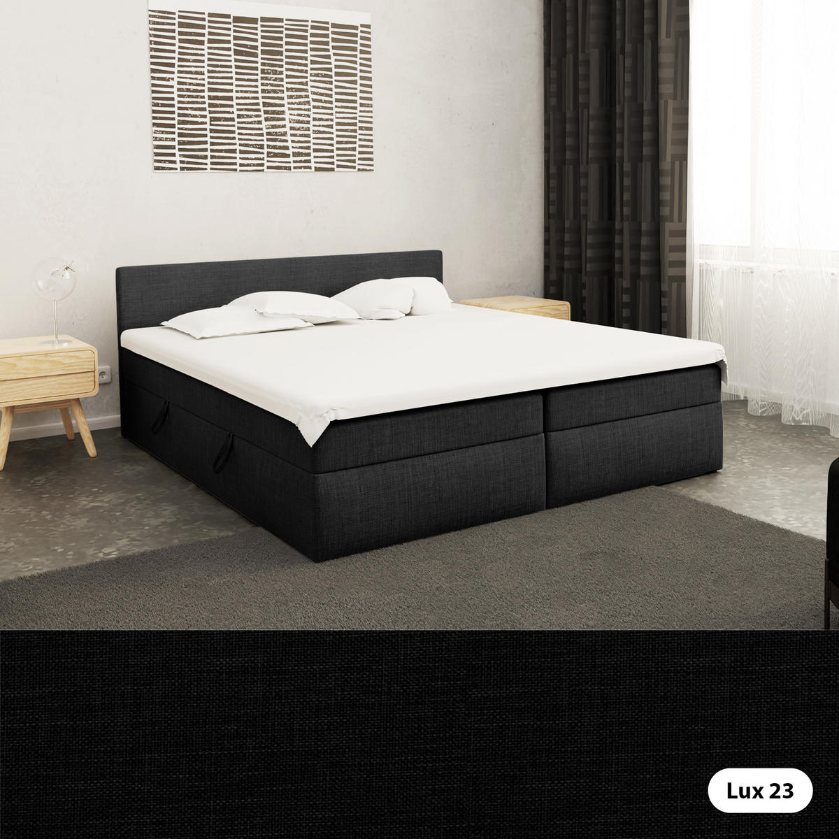 BOXBETT mit Kopfteil Menorca 200x200 cm, Schwarz - Schwarz, Textil (200/200cm) - Meblito