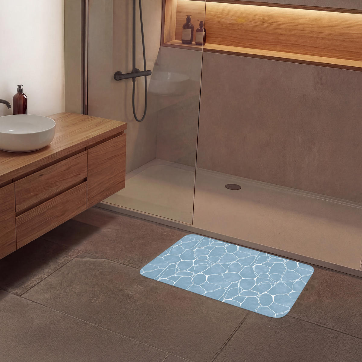 BADEMATTE Organisch - Muster - Blau 80x50 cm - Hellblau, Kunststoff/Textil (80/50cm)