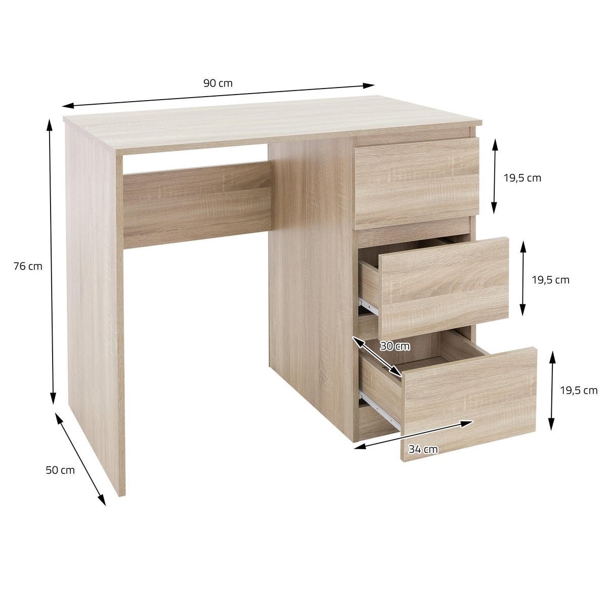 SCHREIBTISCH - Braun, Holzwerkstoff (90/50/76cm) - ML-DESIGN