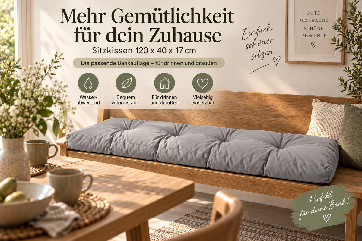 BANKAUFLAGE Sitzkissen Anthrazit 120x40 cm Outdoor Indoor - Anthrazit, Textil (120/40/17cm) - TiborTex