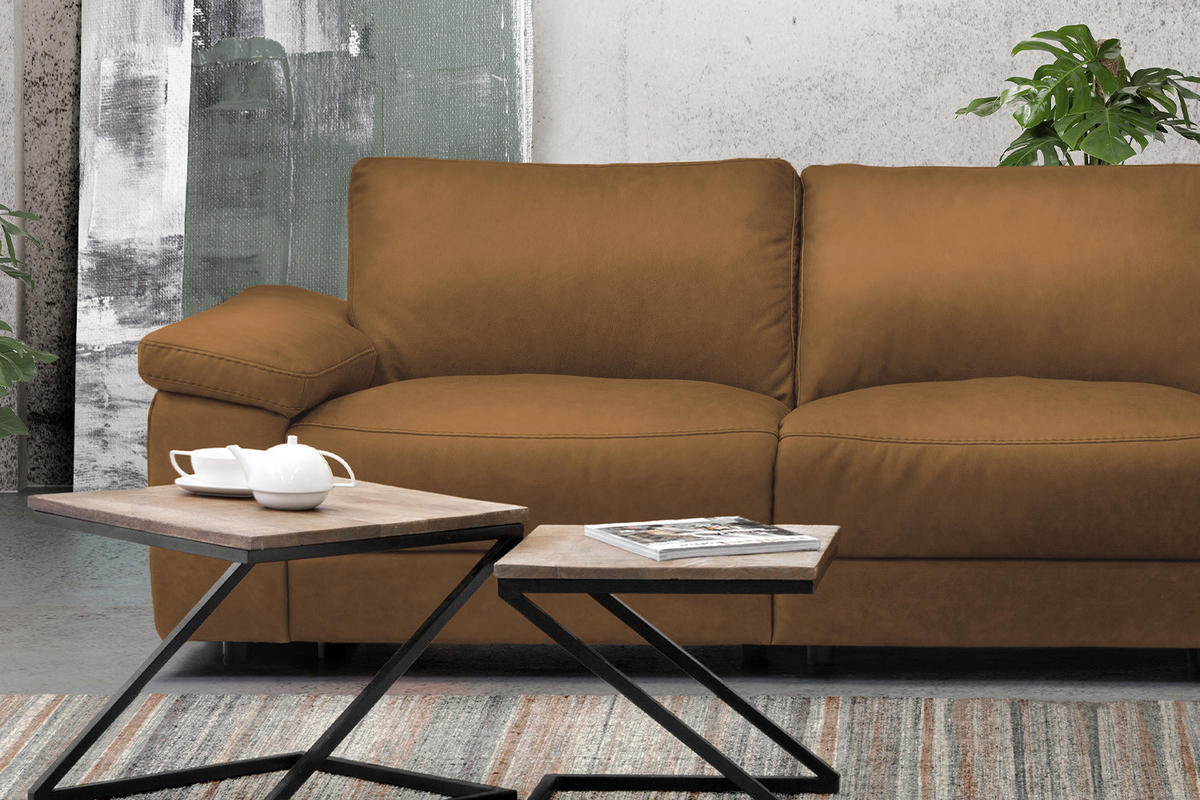 ECKSOFA XL MOTOR. RELAXFUNKTION LOLA Orange Leder - Schwarz/Orange, Leder (304/178cm) - KAWOLA