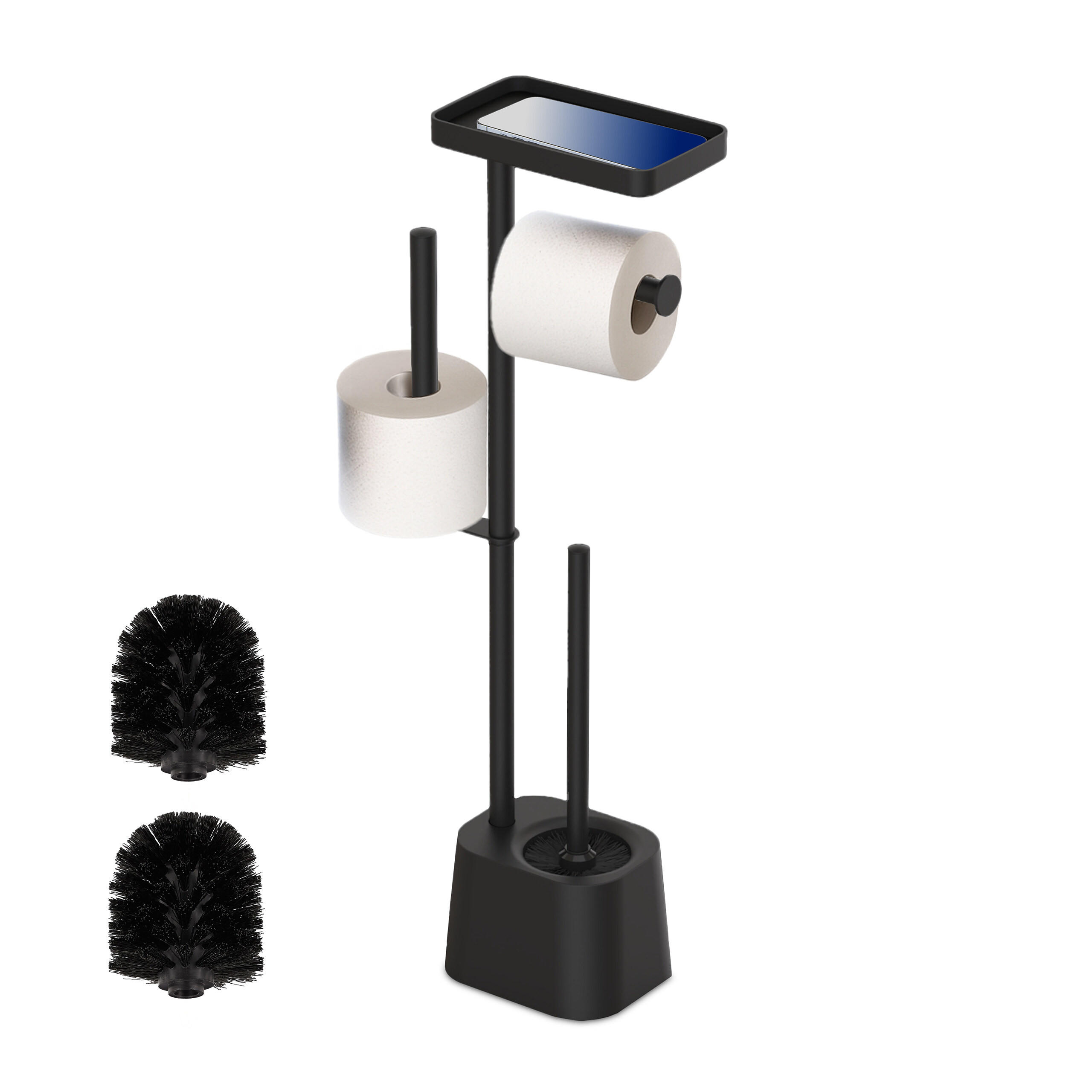 Relaxdays WC SOUPRAVA černá stojanová kov plast s poličkou 65 cm