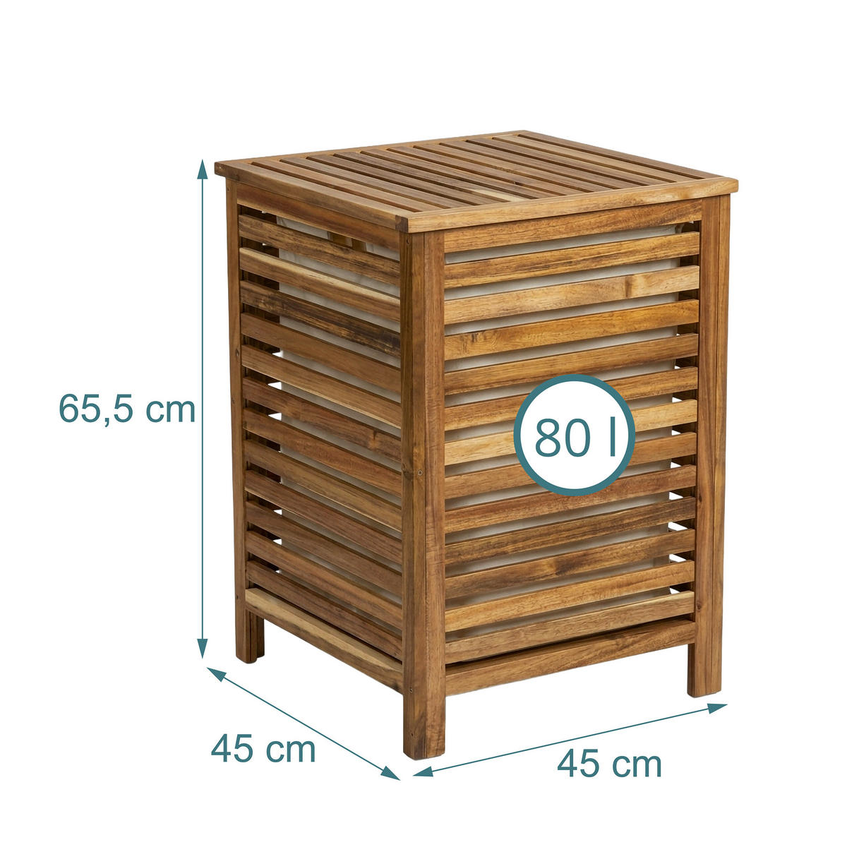 KOŠ za perilo rjava bela akacijev les s pokrovom 80 l - rjava, tekstil/les (45/45/65.5cm) - Relaxdays