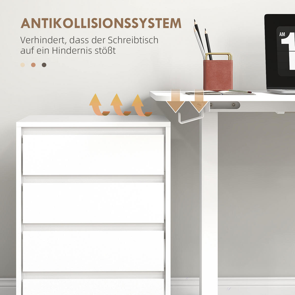 HÖHENVERSTELLBARER Schreibtisch, Weiß - Weiß, Kunststoff (120/60/116cm) - Vinsetto