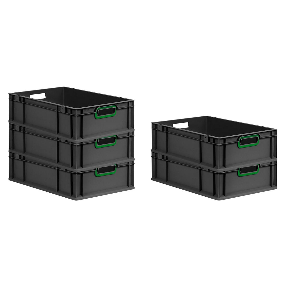 EUROBOX NextGen Color 17x40x60 cm 34 Liter Griffe grün offen, Schwarz - Schwarz/Grün, Kunststoff (40/17/60cm) - PROREGAL