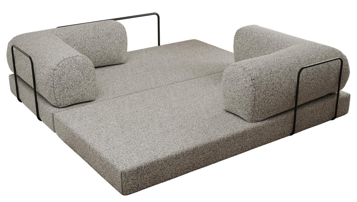 TROJMIESTNA POHOVKA ORSETTO - Svetlosivá Štruktúrovaná látka - čierna/svetlosivá, kov/textil (200/70/100cm) - MKS
