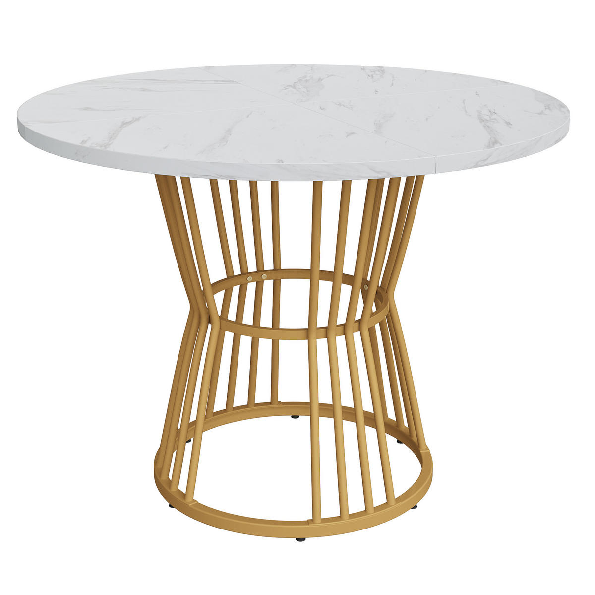 STÔL z MDF, priemer 100 cm, biely, okrúhly s mramorovým dekorom - biela, kompozitné drevo (100/100/75cm) - BEAOK