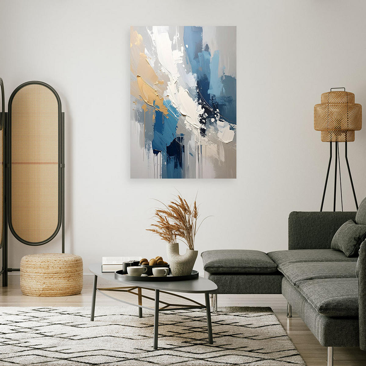 BILD auf Leinwand, Moderne Blau Abstrakt - Blau, Textil (30/45cm) - Feeby