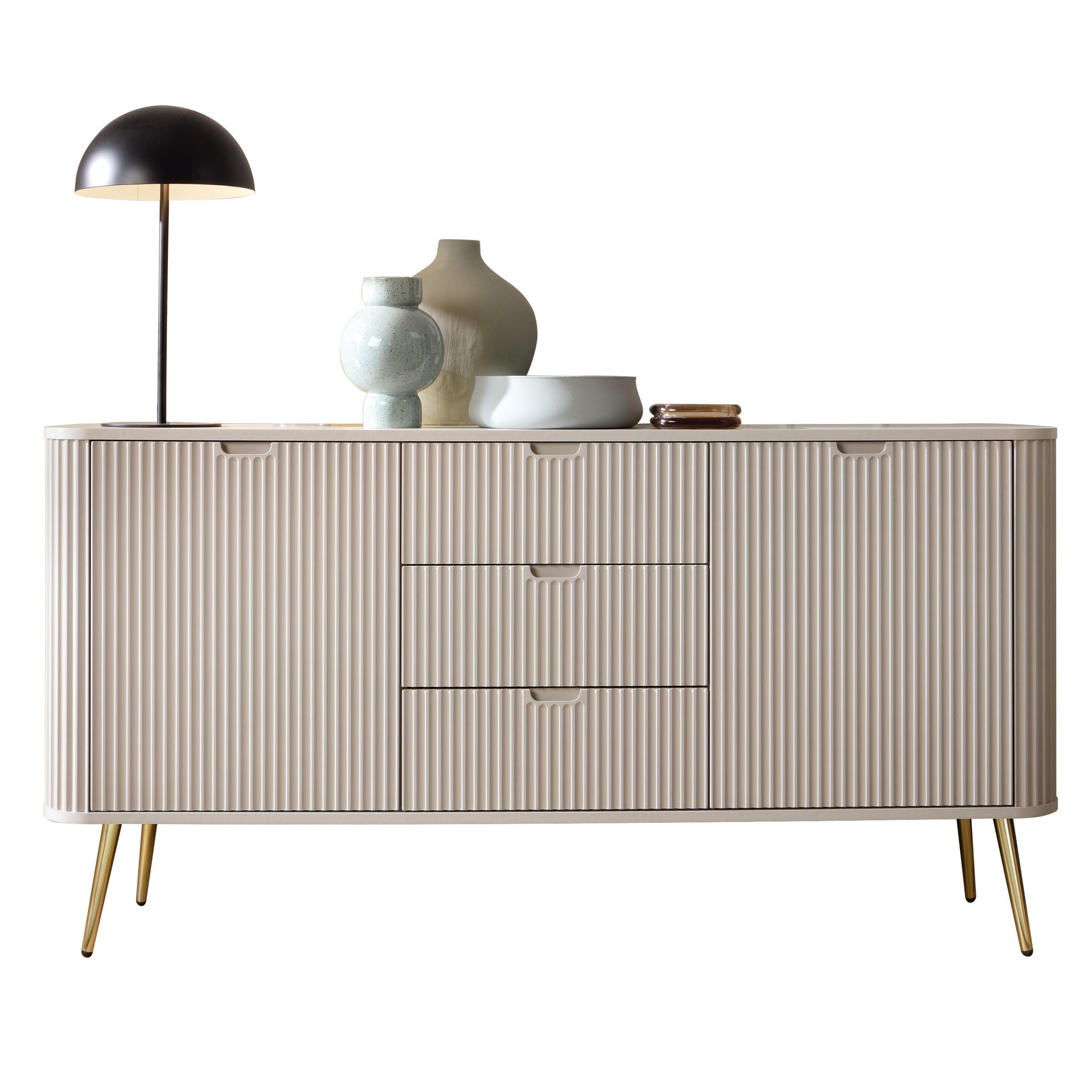 KOMMODE Zova Beige, Goldene Beine, Kombikommode - Beige/Goldfarben, Holzwerkstoff/Metall (168/87/39cm) - Bettso