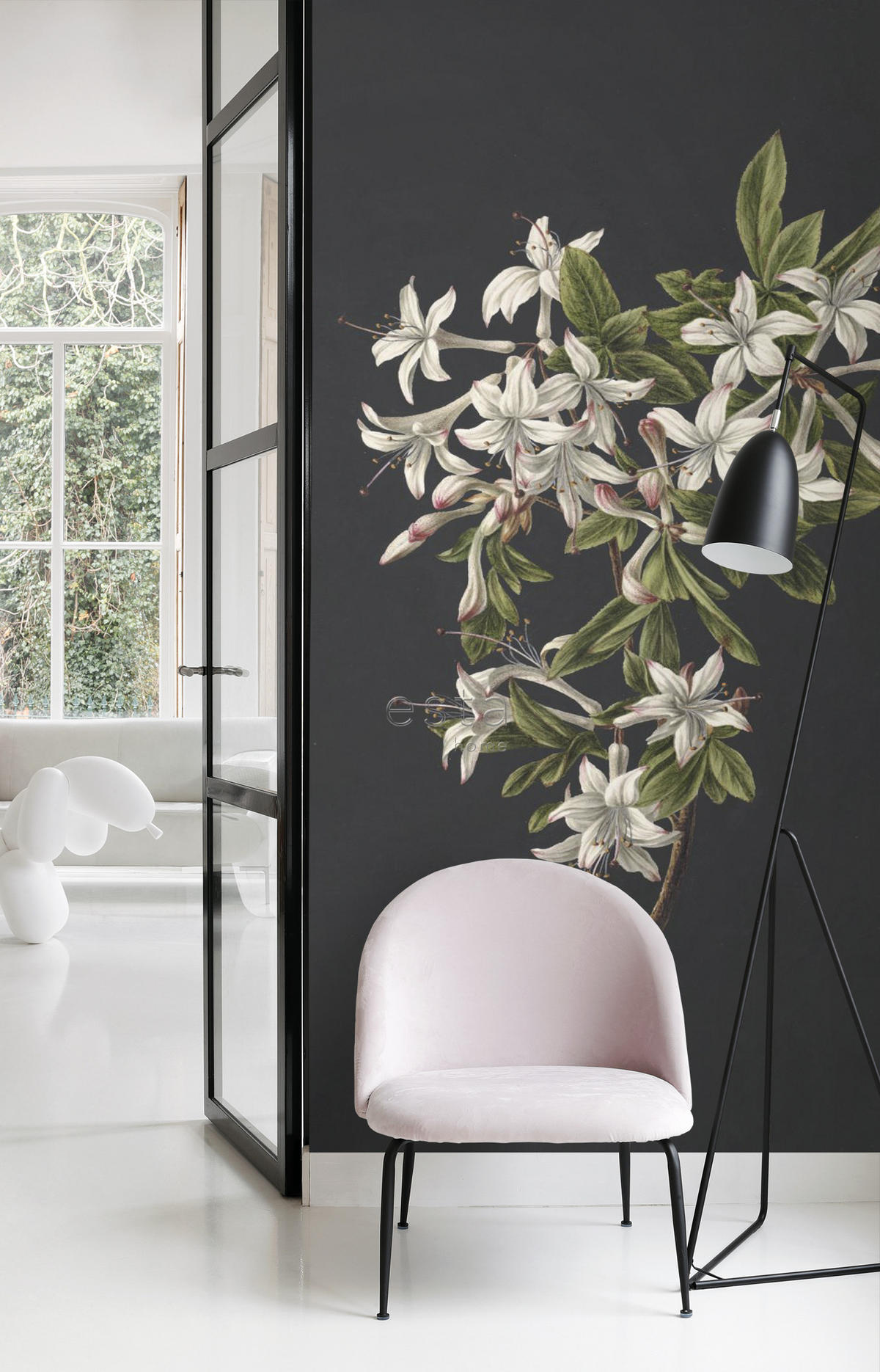 FOTOTAPETE Blüte 186 x 279 cm - Schwarz, Papier (186/279cm) - ESTAhome