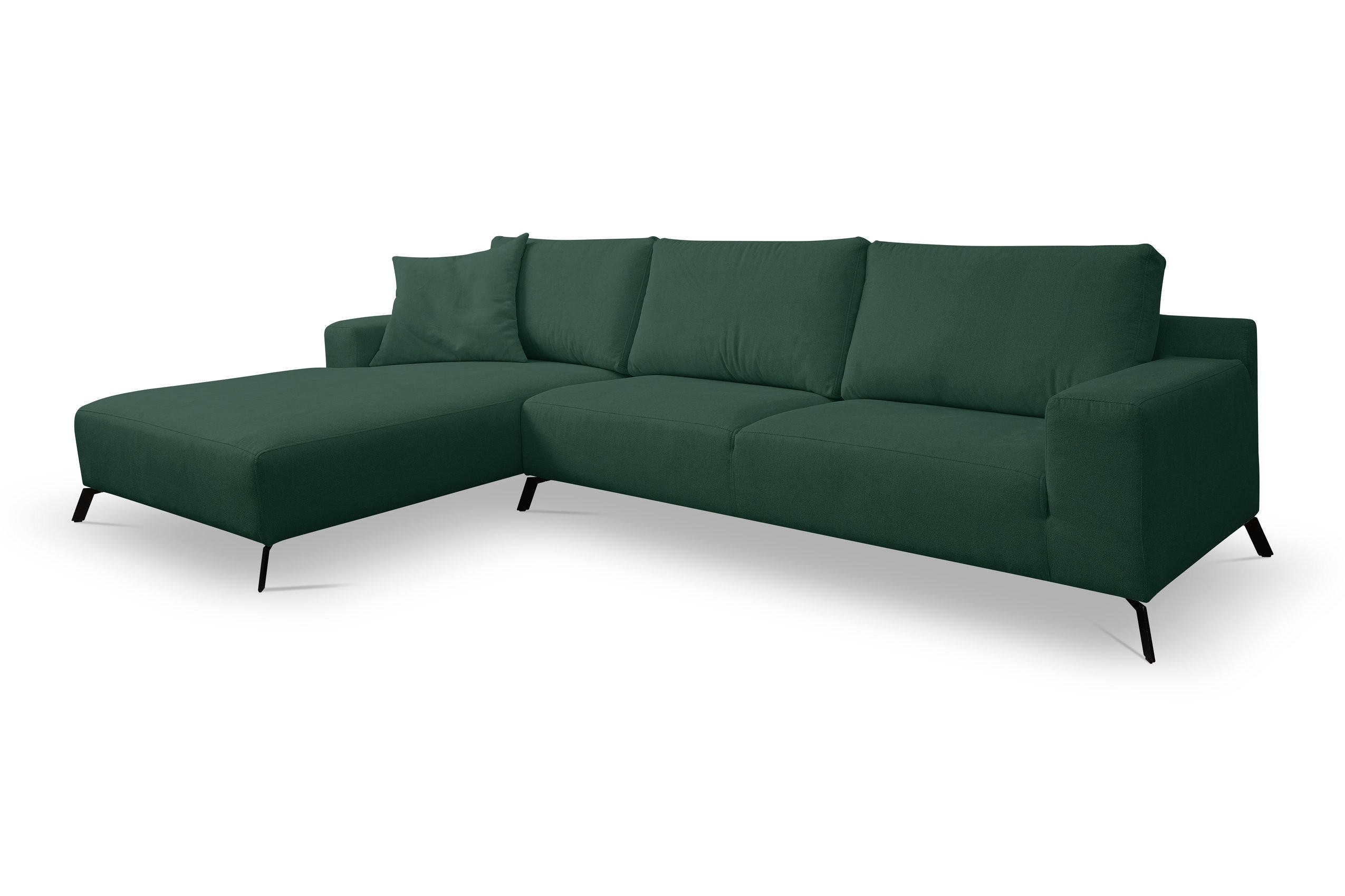 ECKSOFA Aspen in L-Form, Coach Farbe: Grün, Velourstoff, Ottomane Links - Grün, Textil (187/312cm) - VENASI MÖBEL