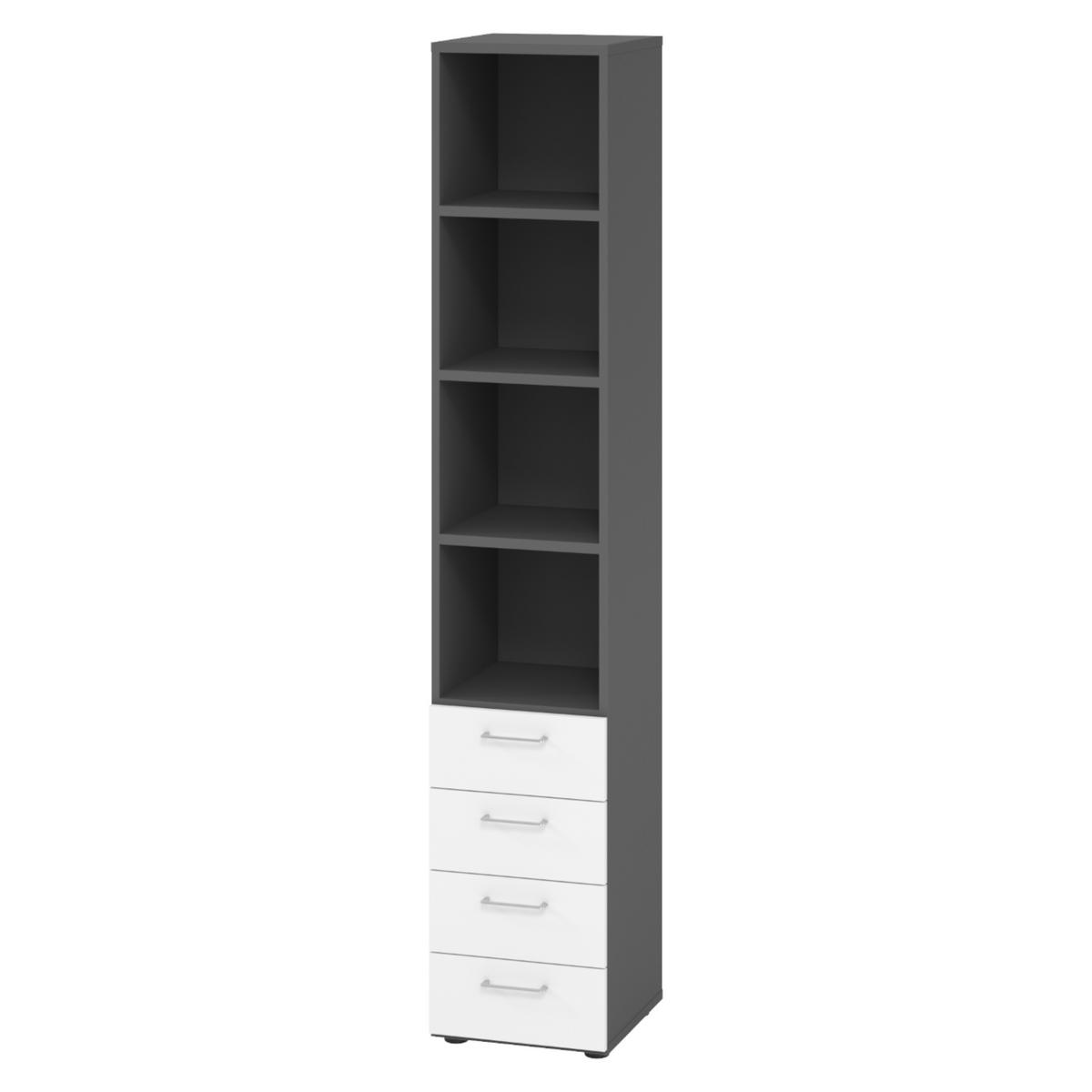 REGAL - 4 Schübe 42/40/215,6 cm in Graphitfarben/Weiß - Graphitfarben/Weiß, Holzwerkstoff (40/215.6/42cm) - bümö