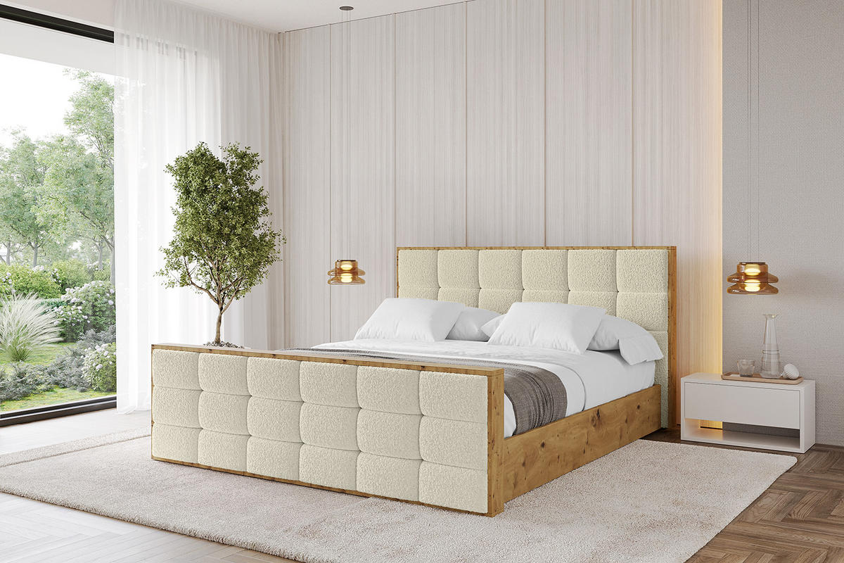 POLSTERBETT mit Bettkasten, Fußteil und Lattenrost, Boxbett mit Matratze H3/H4 - ENZO2-Z 180x200 Beige - Taupe, Holzwerkstoff/Textil (180/200cm) - ALTDECOR