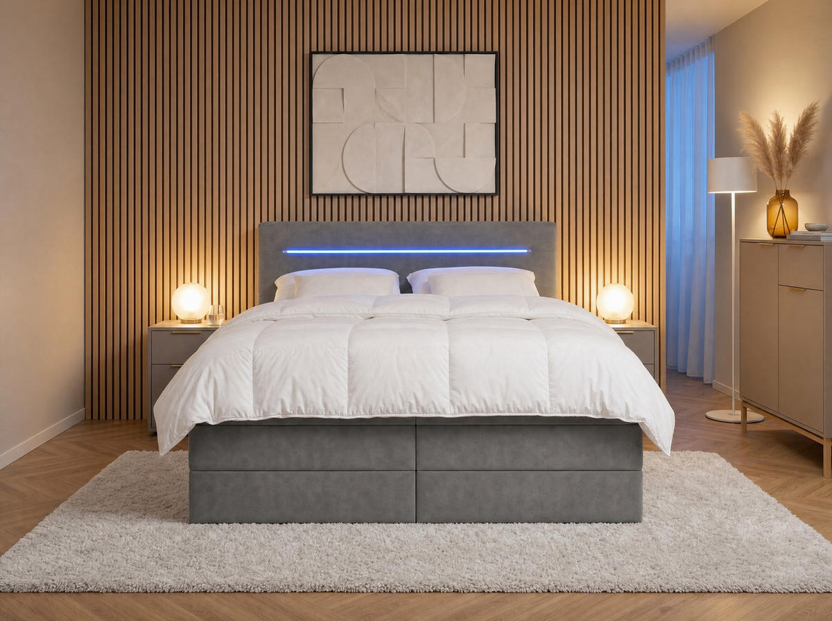 BOXSPRINGBETT Brooklyn grau 160/200 cm H2/H3 Samt - Grau, Textil (160/200cm) - wonello