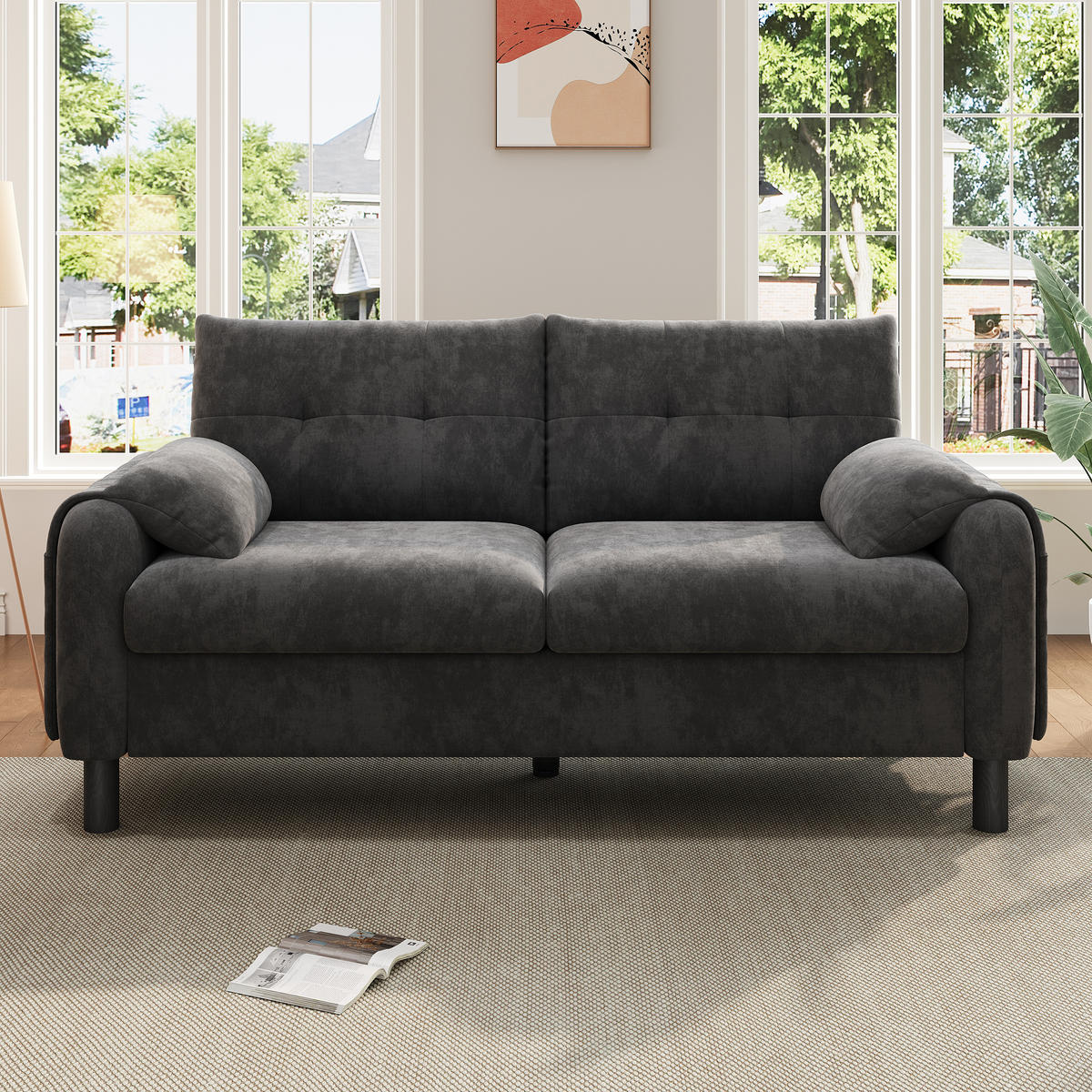 2-SITZER Sofa Chenille mit Seitentaschen und 2 Kissen 158/80/88,5 cm Grau - Grau, Textil (80/88.5/158cm) - Redom