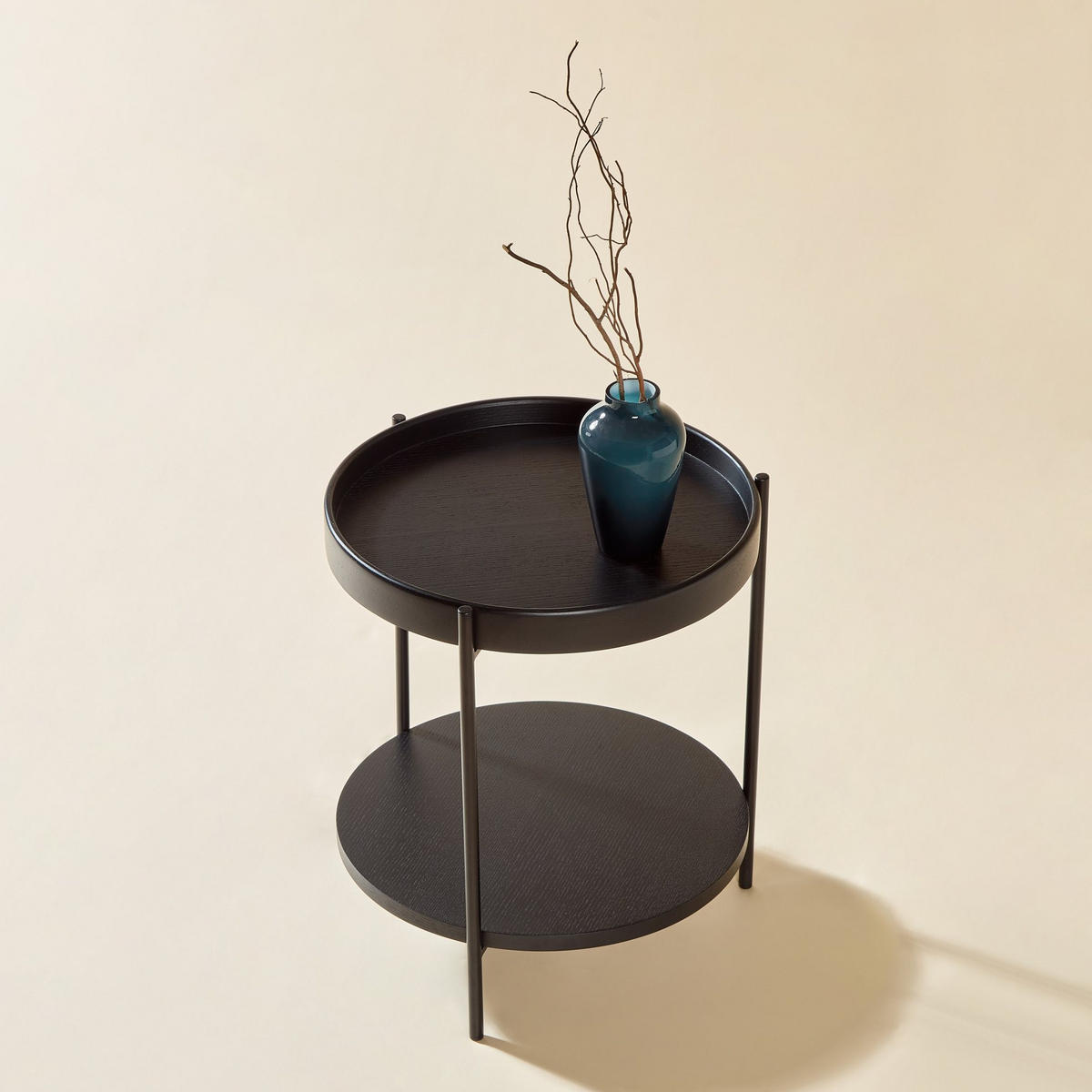 KLUBSKA miza iz lesa in MDF, Ø69/38 cm črna, okrogla z 2 policama - črna, leseni material (44/44/48cm) - BEAOK