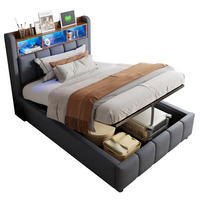 POLSTERBETT 90/200 cm Grau mit LED-Beleuchtung und USB- und Type-C-Anschlüssen - Grau, Textil (90/200cm) - Flora Grace
