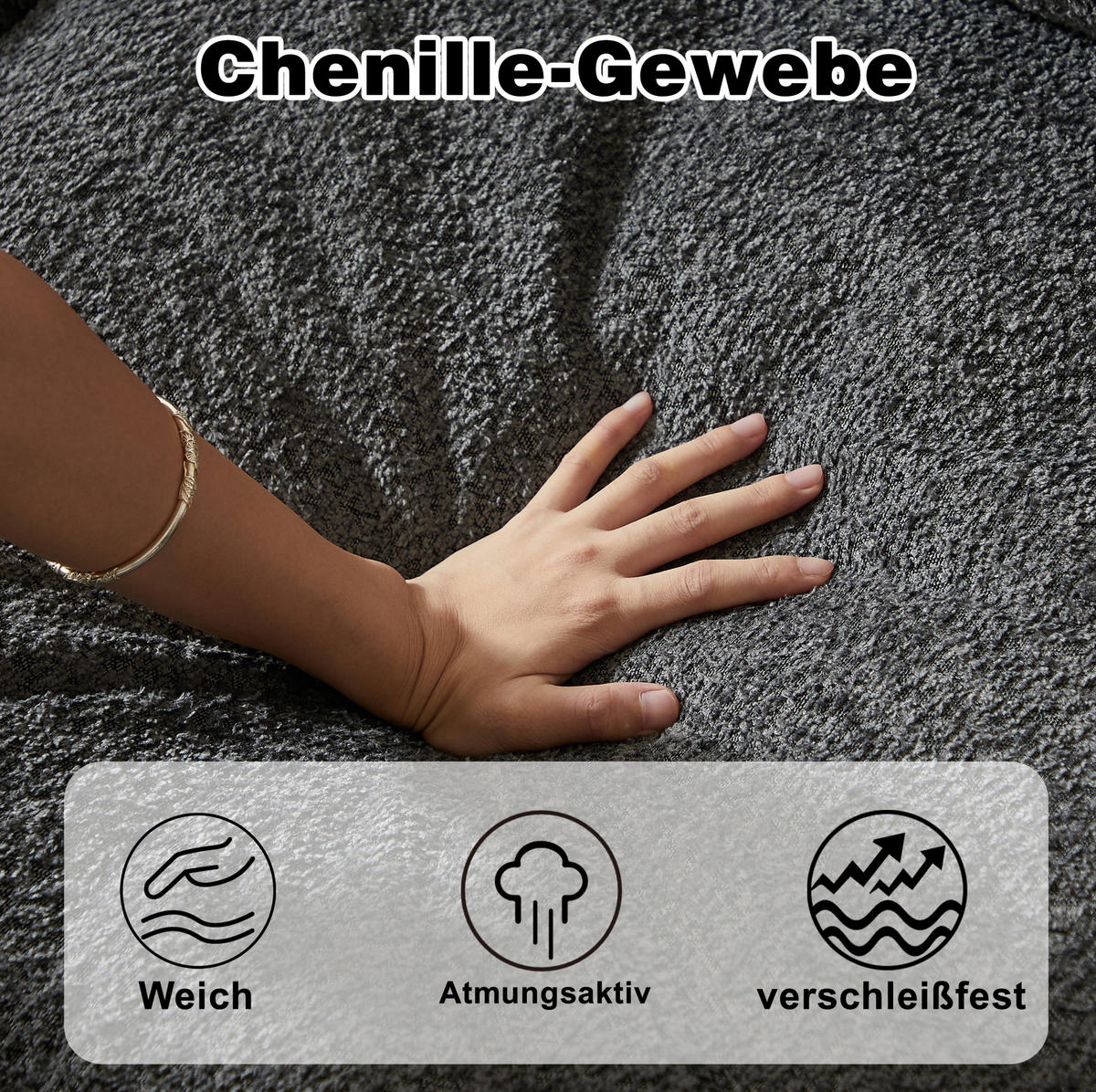 ECKSOFA 250/160/80 cm Sofa grau aus Chenille mit Chaiselongue und Nackenkissen - Grau, Textil (160/250cm) - OKWISH