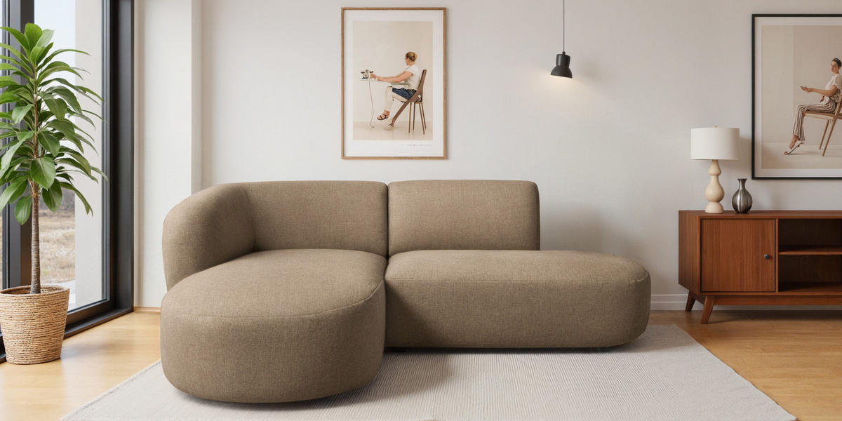ECKSOFA L-Form Luna, stoff Lins, Cappuccino, Links - Cappuccino, Holz (242/188cm) - Kaiser Möbel