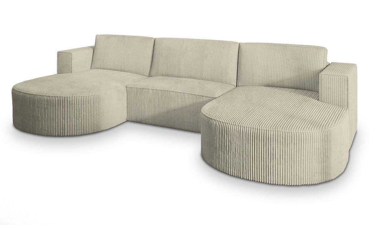 ROHOVÁ SEDAČKA VEZZO krémová - šedá/krémová, dřevo/textil (347/174cm) - MASSENO